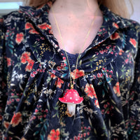 Collier Champi-citrine rouge à pois blancs